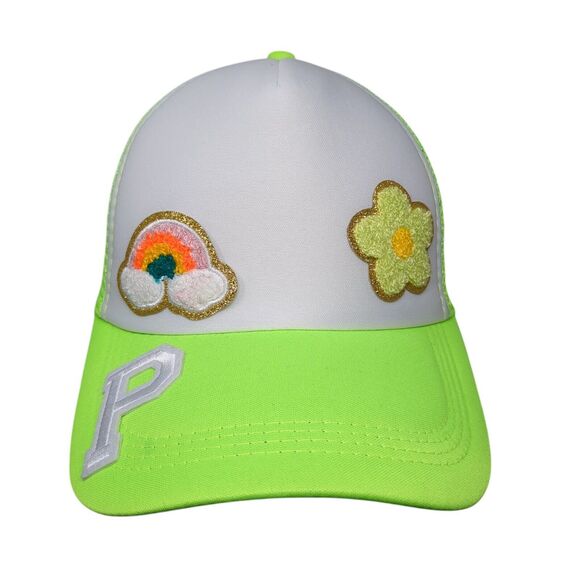 Rainbow Flower Patch Snapback Trucker Hat Green OSFA Adjustable Mesh Back - Picture 1 of 7